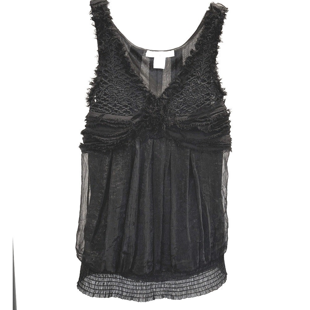 Charlotte Russe Black Lace Trim Chiffon‎ Babydoll Top Smocked Hem S Y2k Indie